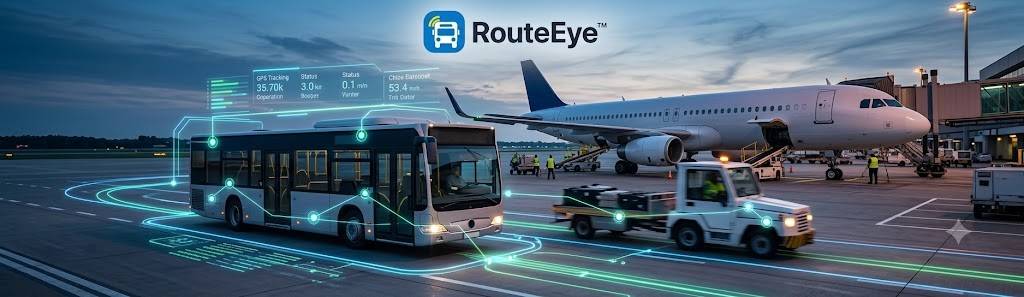 Holographic GPS tracking overlay on airport ground fleet.